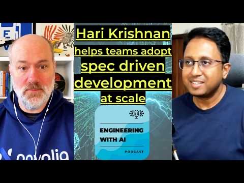 Engineering With AI Podcast episode thumbnail featuring Hari Krishnan discussing large scale AI-Native SDLC adoption