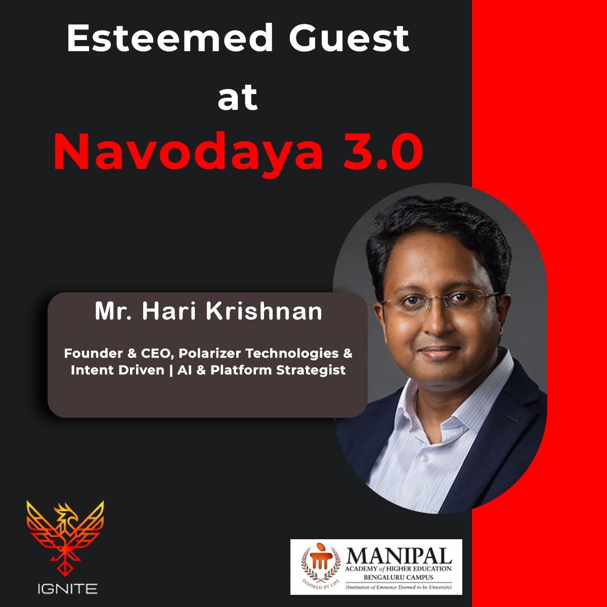 Navodaya 3.0 poster featuring Hari Krishnan as panelist, speaker, and jury member